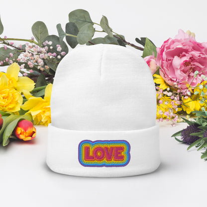 Rainbow LOVE Embroidered Beanie