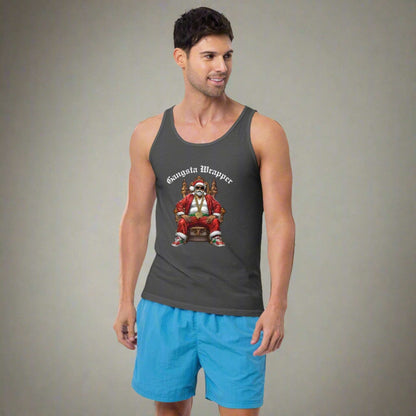 Gangsta Wrapper Santa Funny Christmas Holiday 100% cotton Jersey Unisex Tank Top, by jaecrece.com