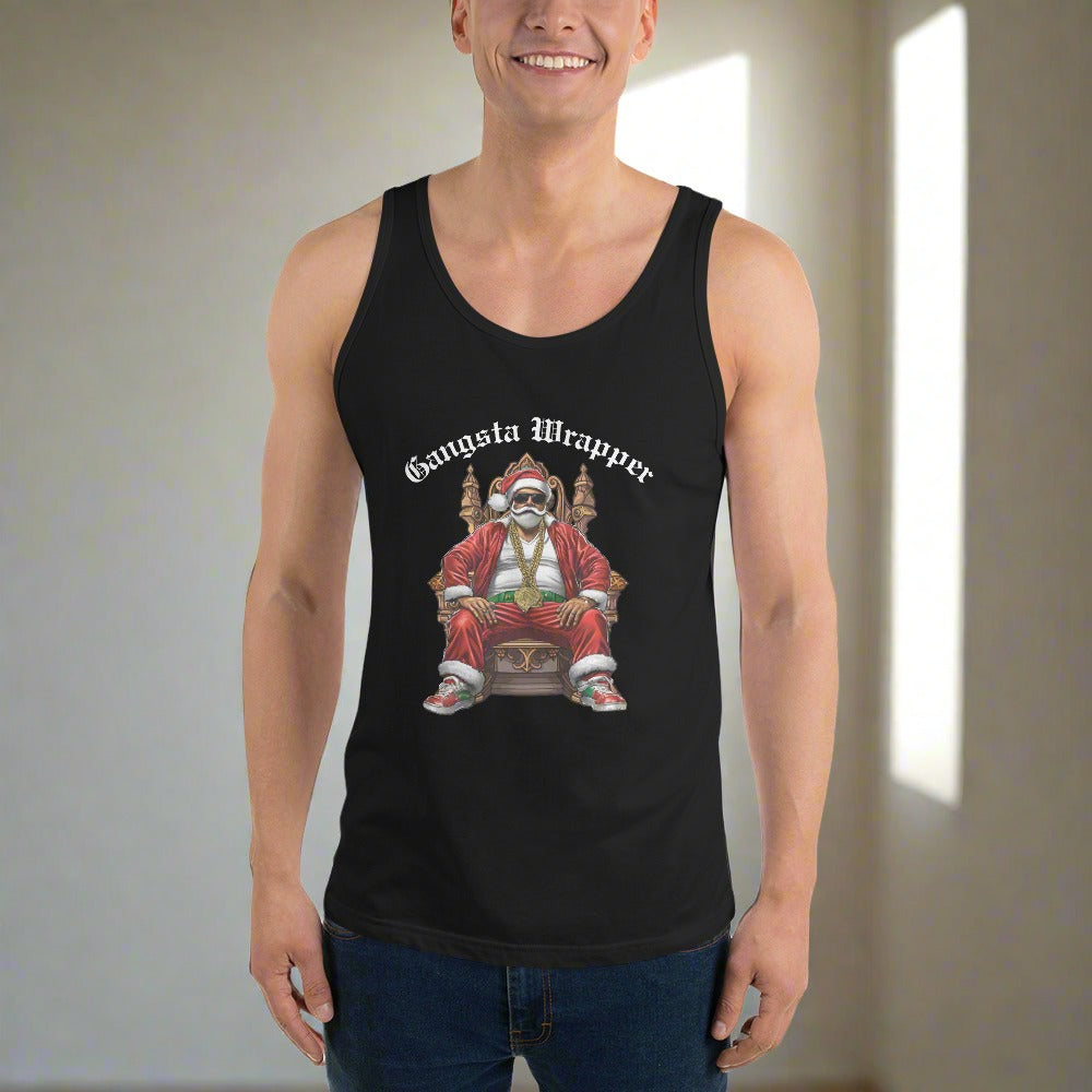 Gangsta Wrapper Santa Funny Christmas Holiday 100% cotton Jersey Unisex Tank Top, by jaecrece.com