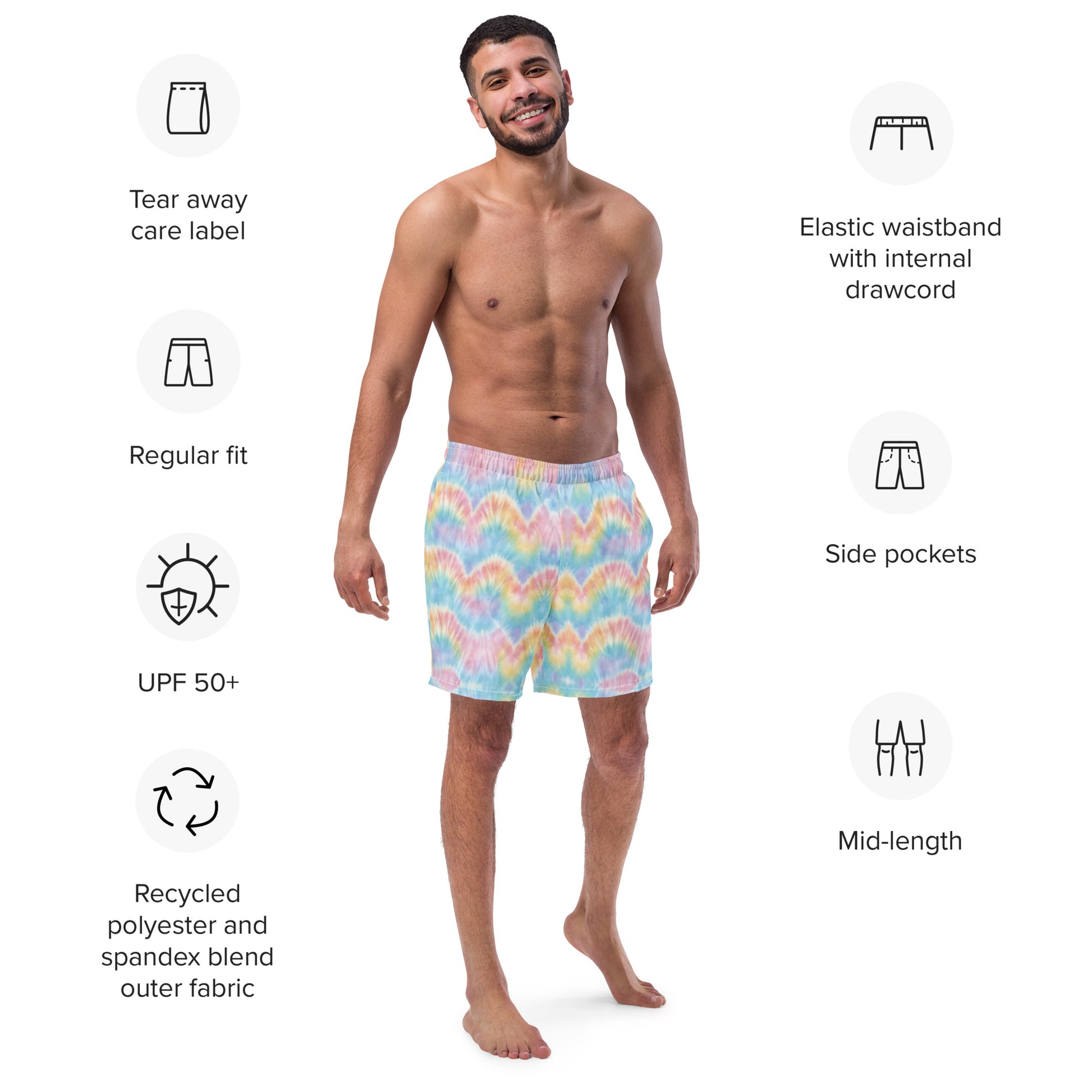 mens recycled pastel tie dye swim shorts product info