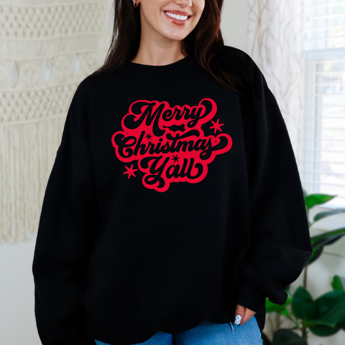 This adult Gildan 18000 Merry Christmas Y’all sweatshirt delivers festive warmth and southern style with bold red script and soft fleece comfort. Designed as part of a matching family holiday set, it’s ideal for coordinating outfits across generations. Wear it to Christmas brunch, tree decorating, or just snuggled on the couch—this sweatshirt is all about comfort, joy, and family connection.