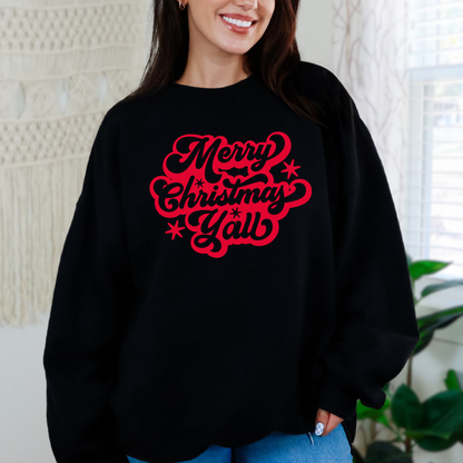 This adult Gildan 18000 Merry Christmas Y’all sweatshirt delivers festive warmth and southern style with bold red script and soft fleece comfort. Designed as part of a matching family holiday set, it’s ideal for coordinating outfits across generations. Wear it to Christmas brunch, tree decorating, or just snuggled on the couch—this sweatshirt is all about comfort, joy, and family connection.