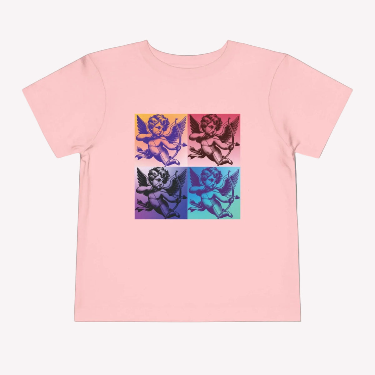 This Pop Art Cupid Toddler T-shirt, available in sizes 2T-5T, offers a fun, artsy look with its bold Cupid graphic in retro pop art style. Available in Black, White, and Pink, this t-shirt is made with soft, breathable fabric, keeping toddlers comfortable throughout the day. Whether dressing up for family photos, themed outings, or just enjoying a casual day, this unique Cupid graphic tee adds a playful, vintage-inspired touch to your little one’s wardrobe.