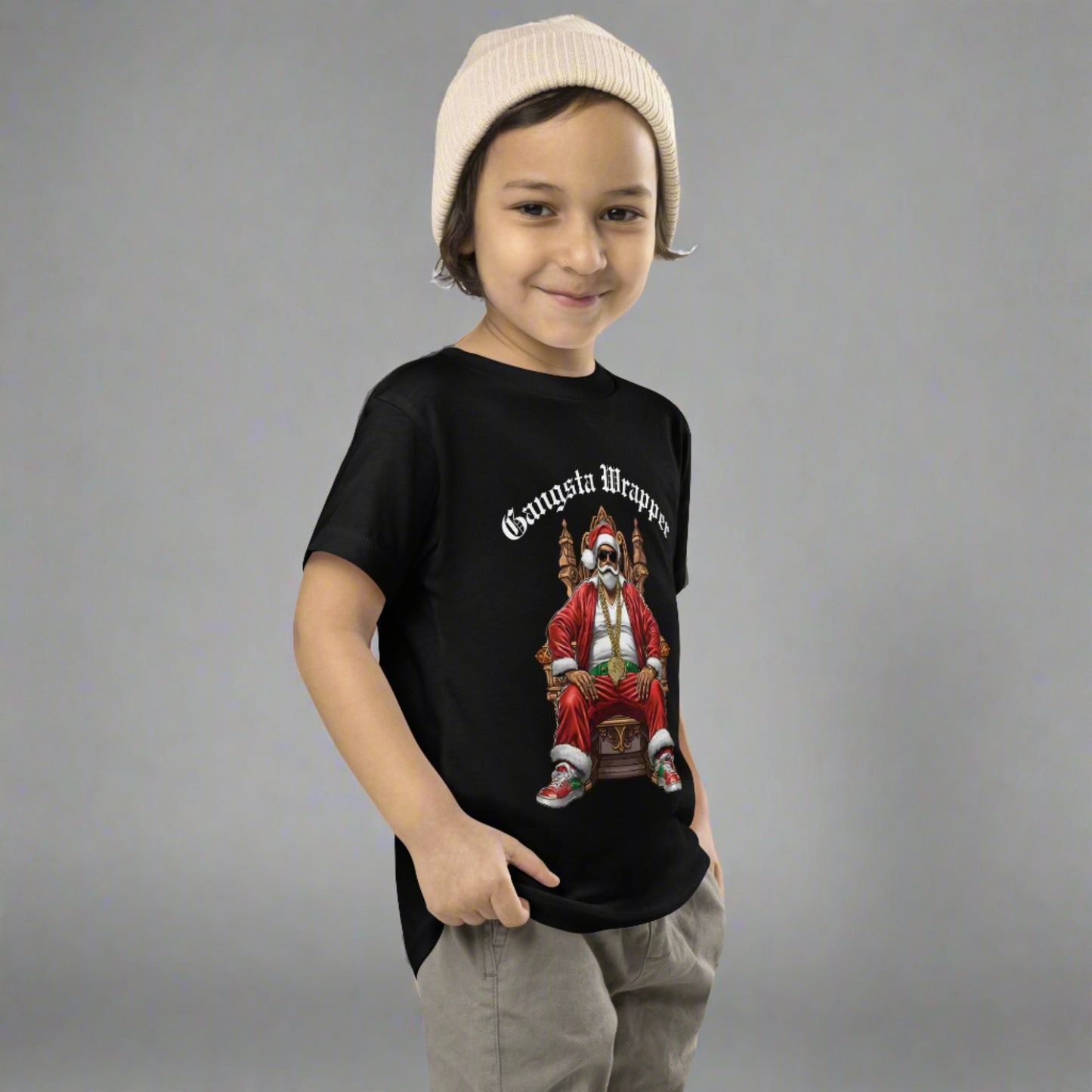 Gangsta Wrapper Santa Funny Christmas Holiday 100% cotton Unisex Toddler TShirt Size 2T-7, by jaecrece.com