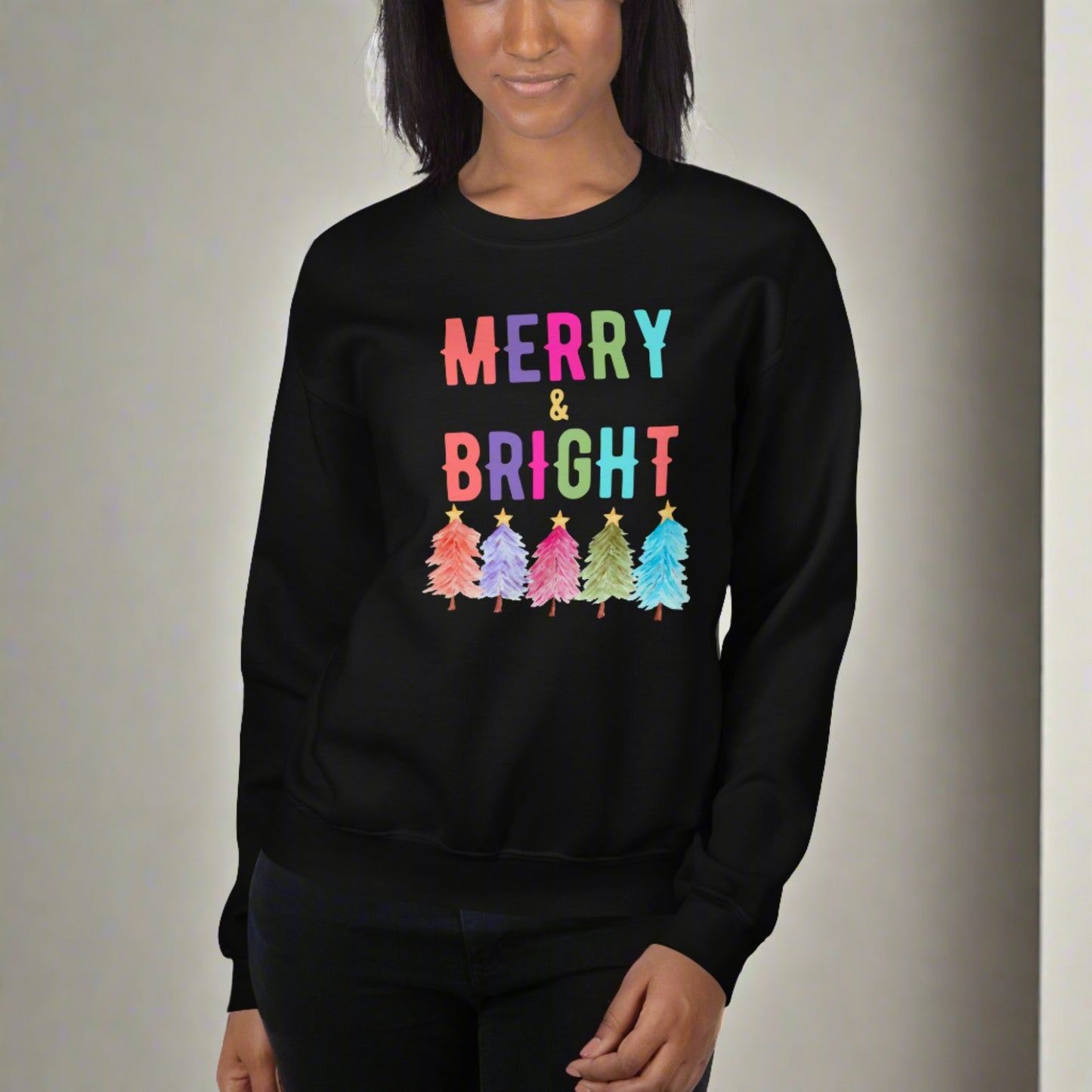 Merry and Bright Holiday Unisex Adult Sweatshirt, by jaecrece.com