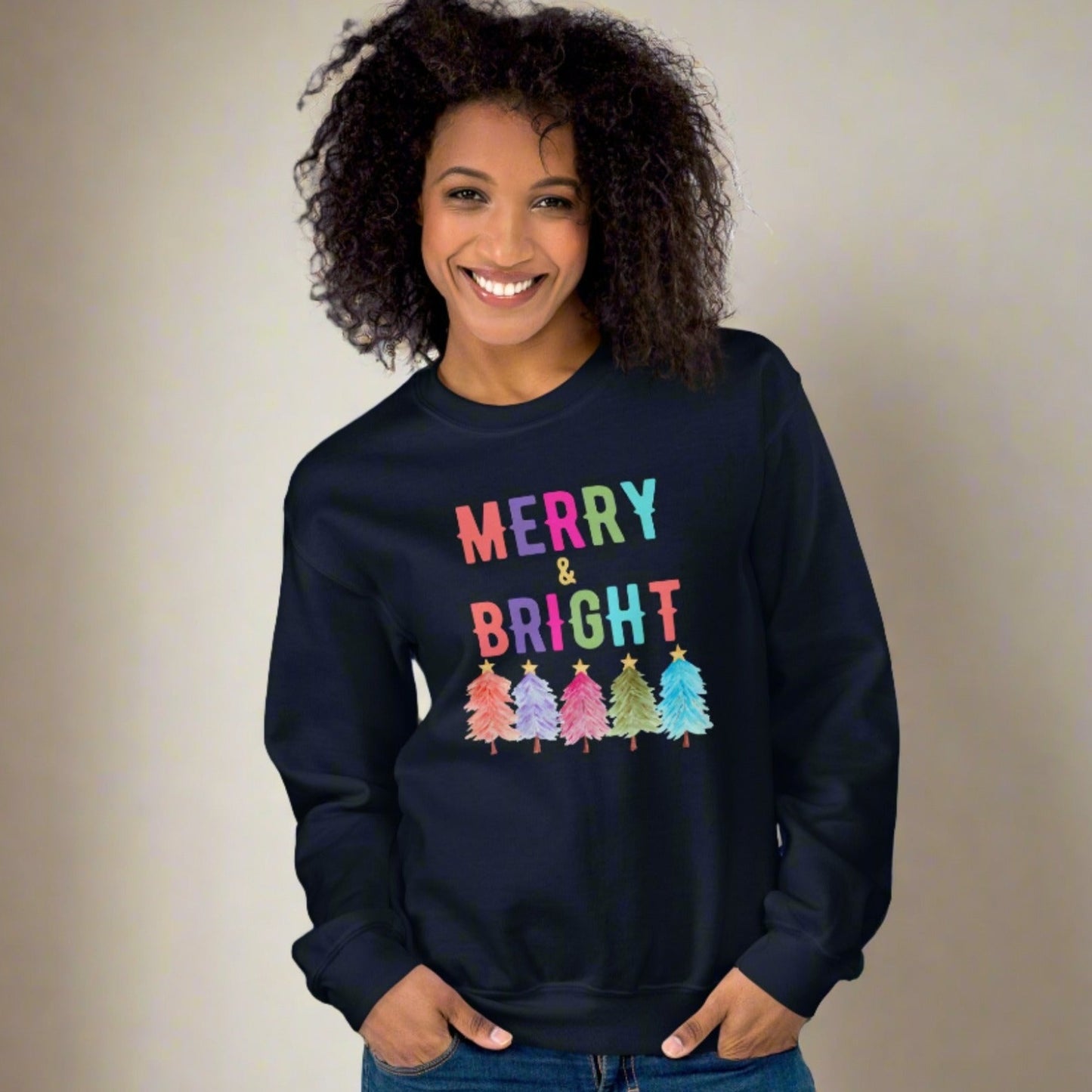 Merry and Bright Holiday Unisex Adult Sweatshirt, by jaecrece.com