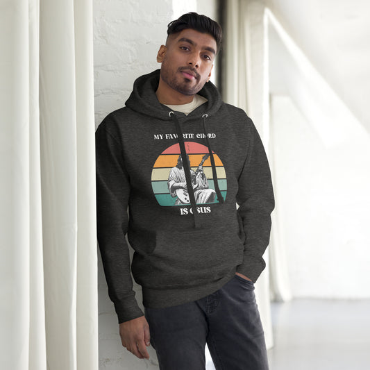 Cozy unisex hoodie with “My Favorite Chord Is GSUS” printed on the front, perfect for Christian musicians and worship leaders. Made from a soft cotton-polyester blend fleece, this hoodie combines comfort with a clever faith and music pun. Available in sizes S to 3XL, it’s ideal for rehearsals, casual wear, or gifting to faith-filled music lovers.

