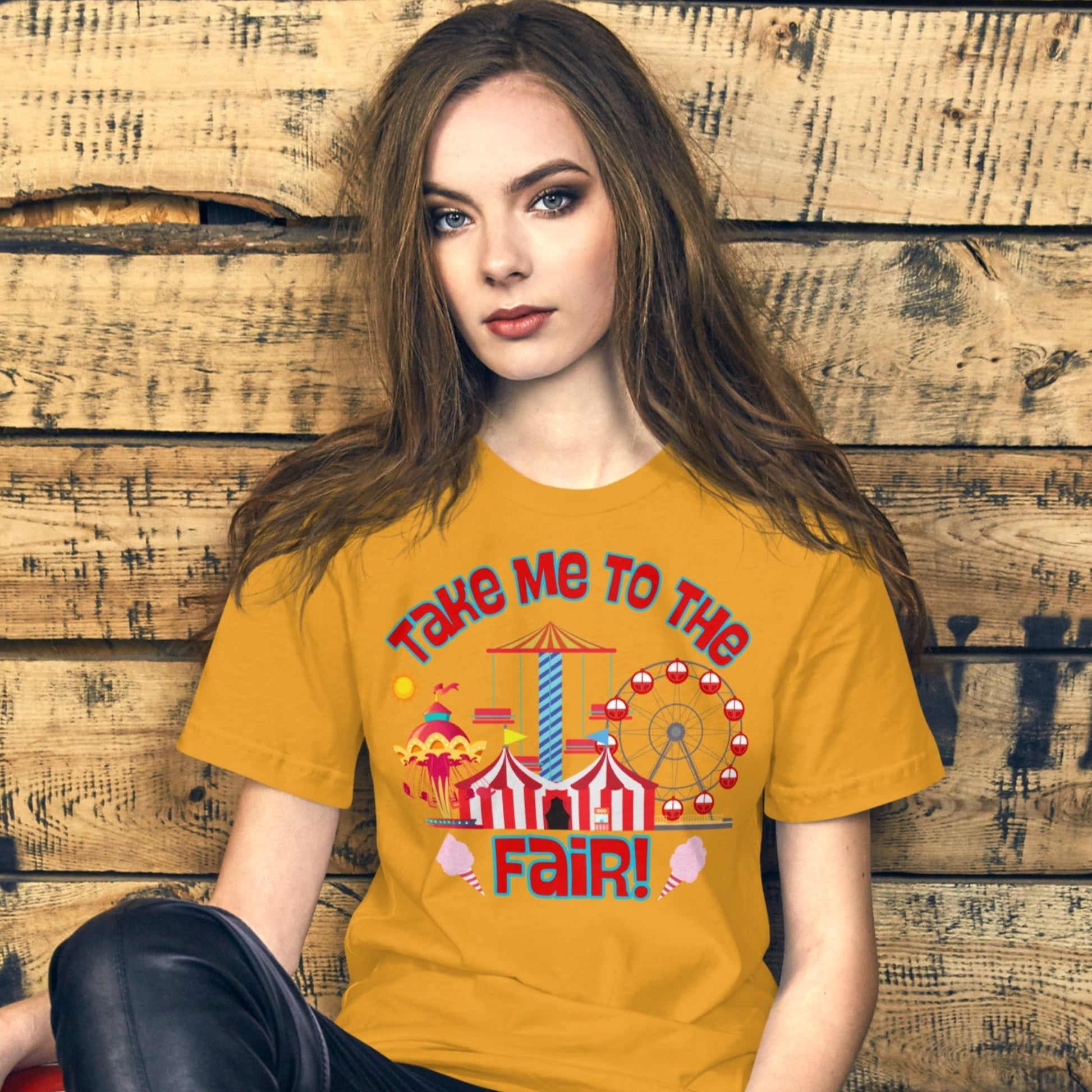 Take Me to the Fair Shirt, State County Fair T-Shirt, Summertime Festival Tee, Ferris Wheel Big Tex Cotton Candy, Iowa Texas Minnesota Fair. This tee features a graphic of carnival rides and cotton candy, by jaecrece