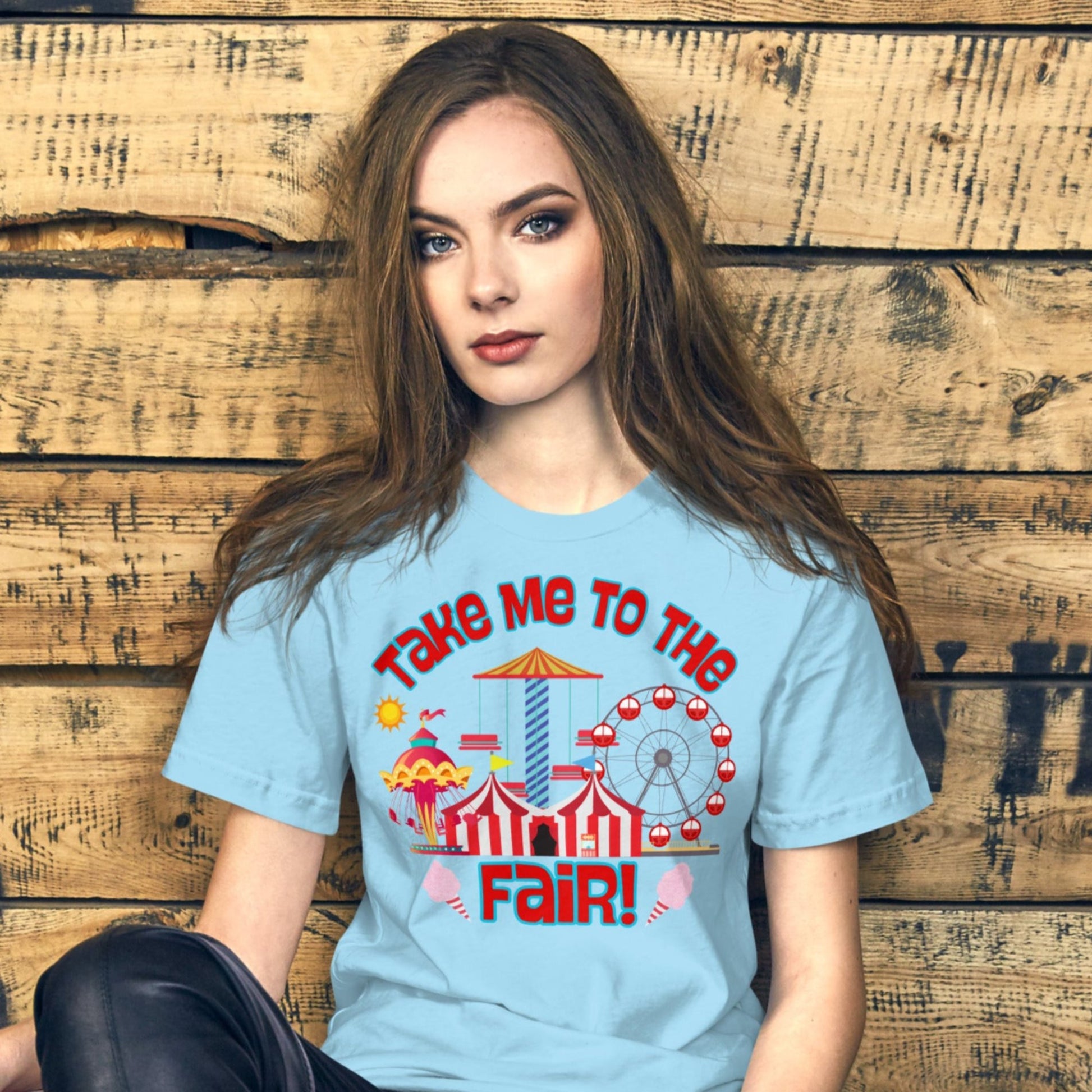 Take Me to the Fair Shirt, State County Fair T-Shirt, Summertime Festival Tee, Ferris Wheel Big Tex Cotton Candy, Iowa Texas Minnesota Fair. This tee features a graphic of carnival rides and cotton candy, by jaecrece