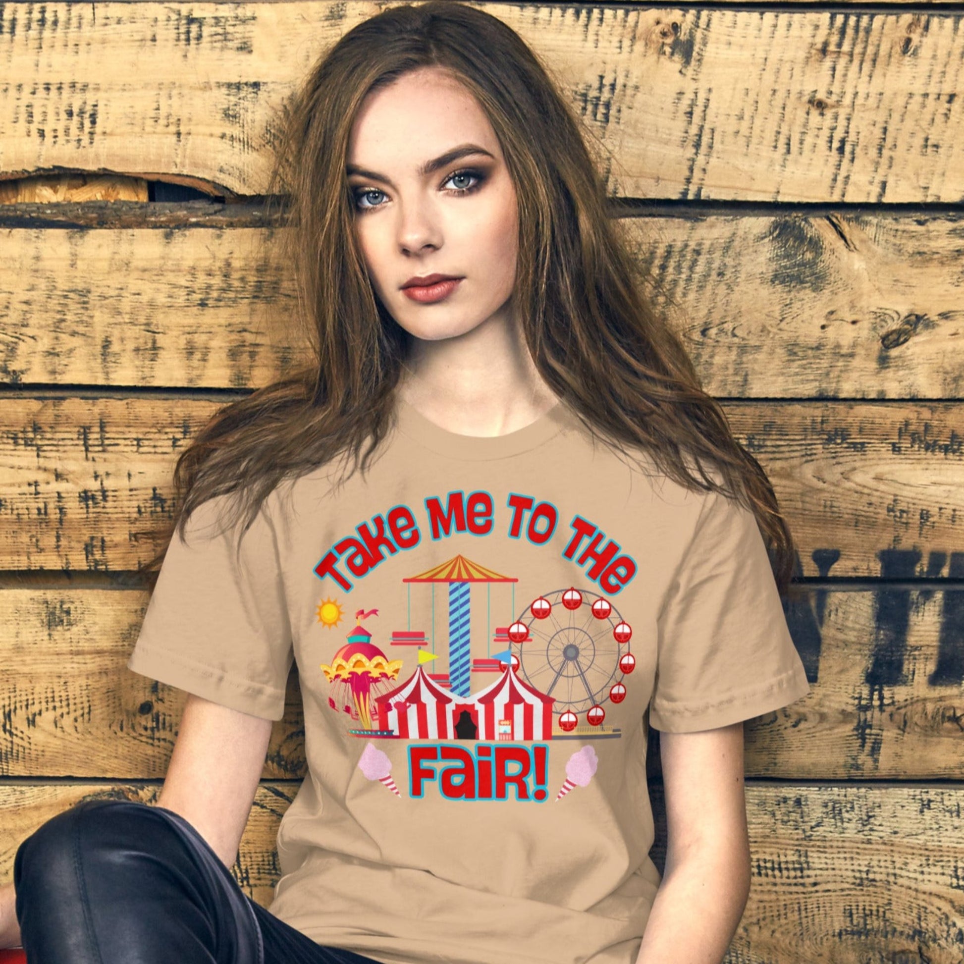 Take Me to the Fair Shirt, State County Fair T-Shirt, Summertime Festival Tee, Ferris Wheel Big Tex Cotton Candy, Iowa Texas Minnesota Fair. This tee features a graphic of carnival rides and cotton candy, by jaecrece