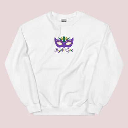 This embroidered Mardi Gras adult sweatshirt in sizes S–5XL is made for Carnival lovers and New Orleans dreamers. With a vibrant purple, green, and gold mask and “Mardi Gras” stitched on the front, it’s the ultimate French Quarter fashion piece. Wear it at parades, parties, or lounging in festive comfort while celebrating Louisiana’s iconic holiday.

