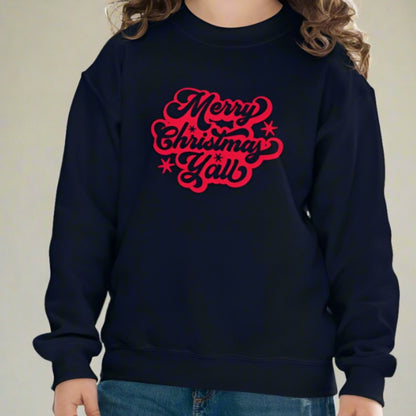 Merry Christmas Y’all Youth Crewneck Sweatshirt - jaecrece