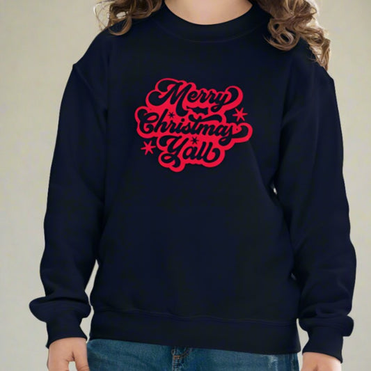 Merry Christmas Y’all Youth Crewneck Sweatshirt - jaecrece